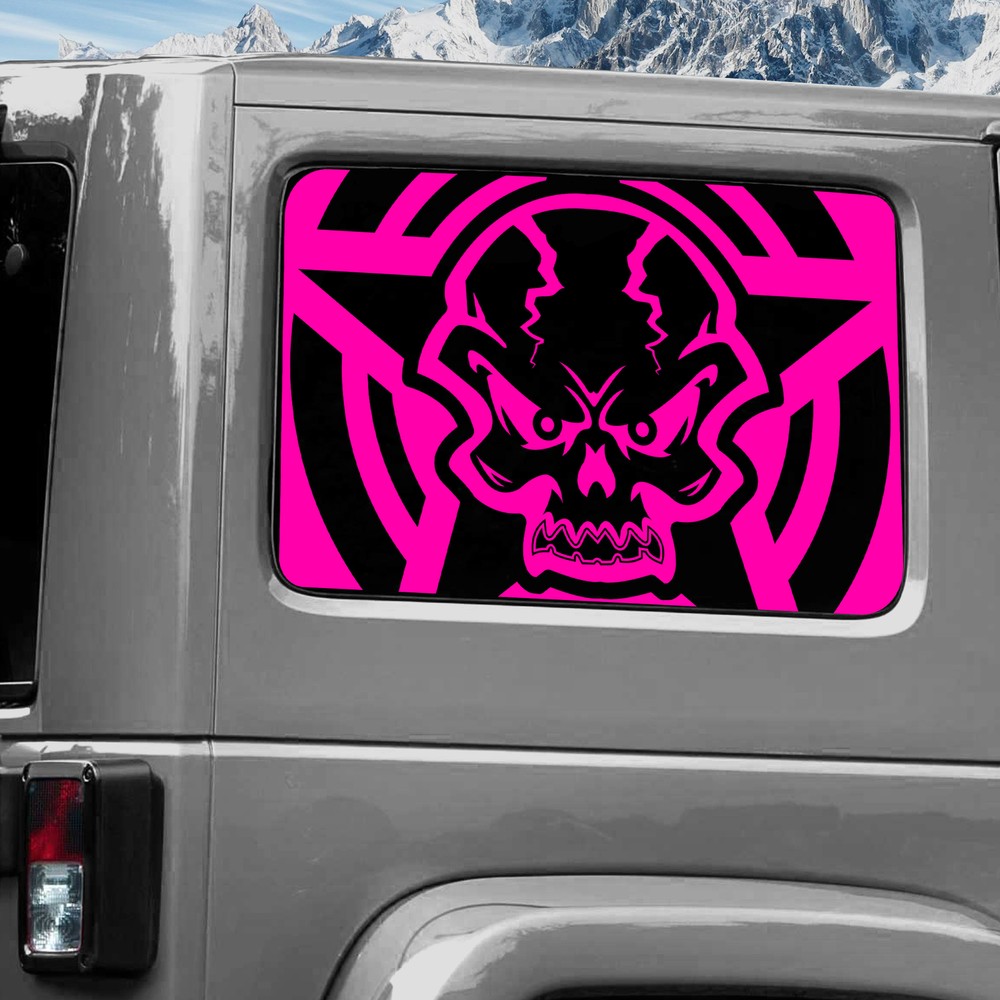 Rear Window Wrap Graphic Decal for Jeep Wrangler 2011-2020 STAR SKULL PINK