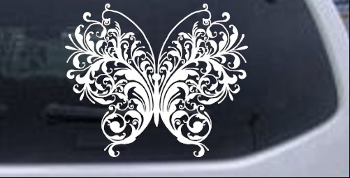 Swirl Butterfly Car or Truck Window Laptop Decal Sticker White 6X5