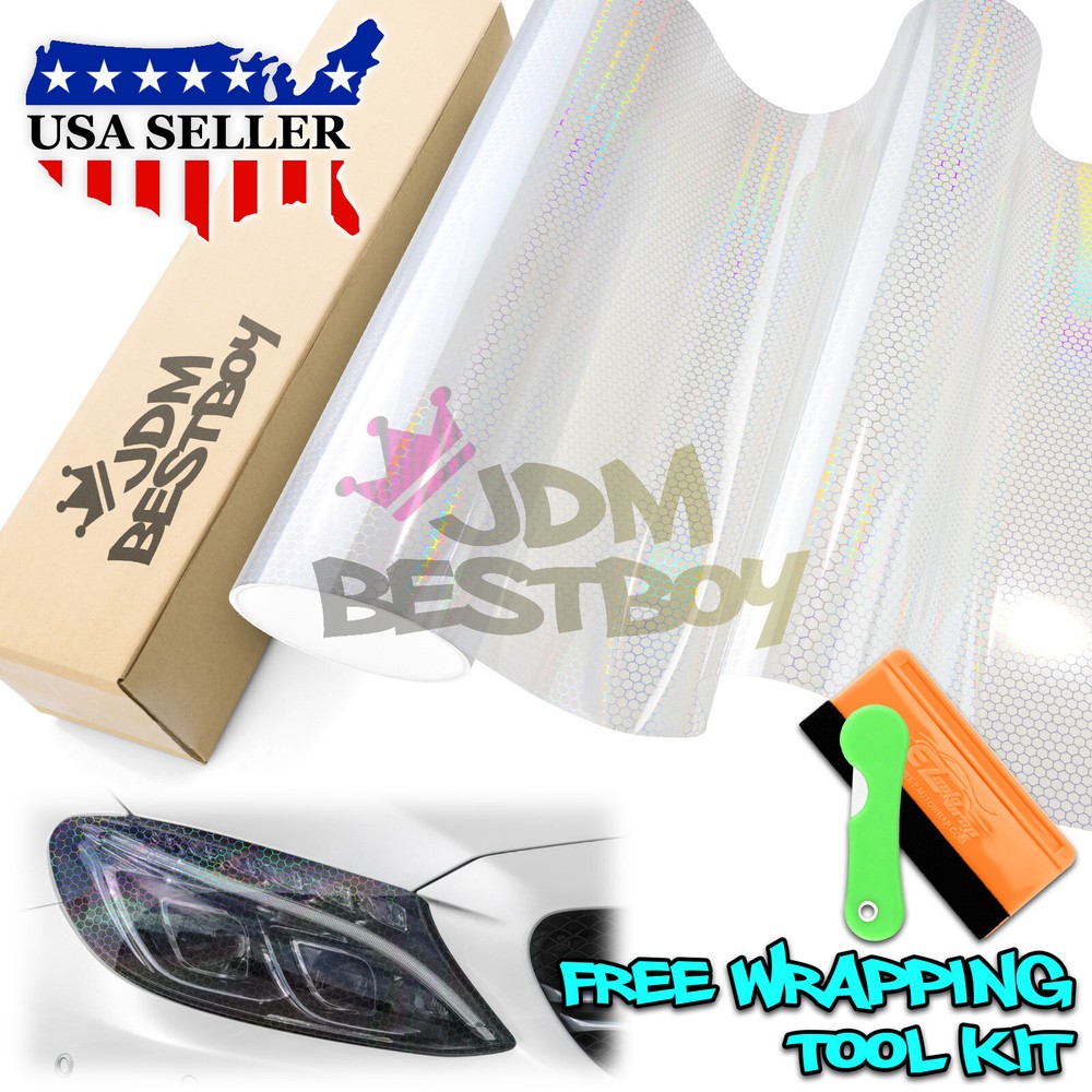 Headlight Hex Holographic Gloss Clear Taillight Tint Film Fog Sticker Honeycomb