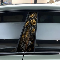 2X Middle Column Black Gold Rose Car B Pillar Sticker Center Column Cover Decals