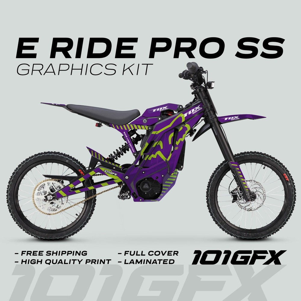 E Ride Pro SS Graphics Kit FOX Race Line Purple Green Decals Stickers ERide