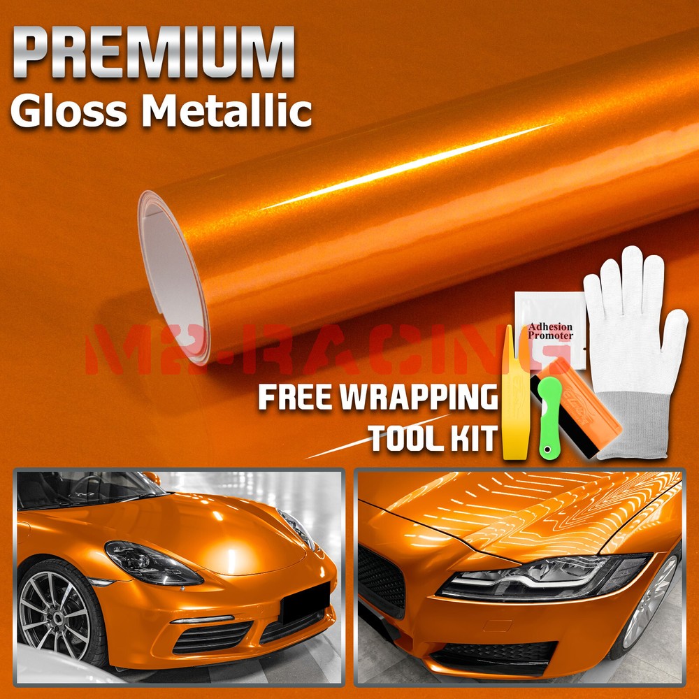 Premium Orange High Gloss Metallic Glossy Sticker Decal Vinyl Wrap Air Release