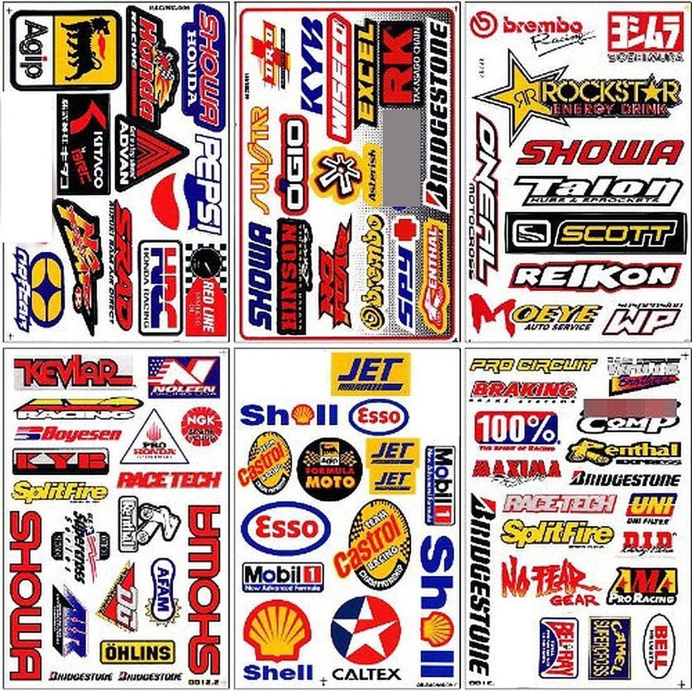 Set of 6 Multicolor Racing Stickers by Biker for Car, Metal, Plastic, Clear