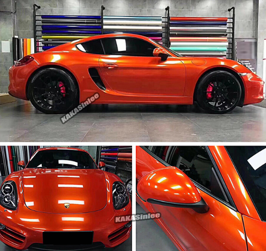 Orange Entire Car Wrap Pearl Gloss Sparkle Metallic Chrome Vinyl PVC Sticker AX