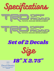 1995- 2004 Toyota SILVER TRD Off Road Tacoma Tundra decal sticker vinyl Set of 2