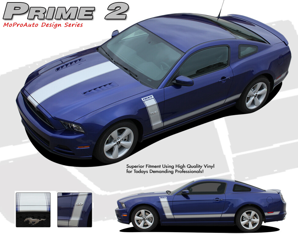 Retro Boss 302 Style Center Hood Side Graphics Decal Stripes 2013-2014 Mustang