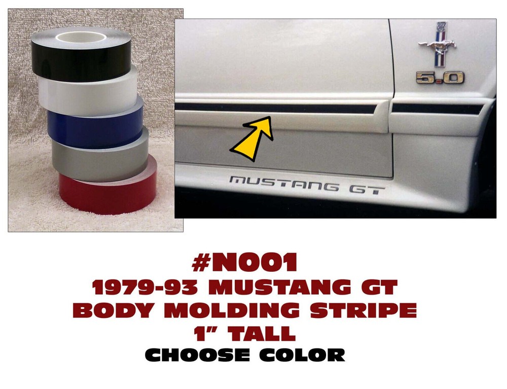 GE-N001 1987-93 MUSTANG – GT BODY MOLDING STRIPE – 1″ TALL – STRIPING TAPE