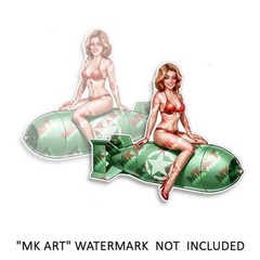 Pin Up Girl Lime Green Bomber Babe Sticker Pinup Nose Art Truck Decal 2 Pack