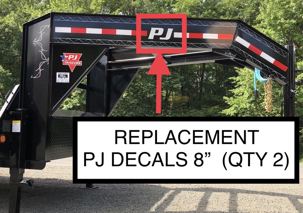 PJ Trailers Tongue Replacement 8” Stickers White (set Of 2) Gooseneck Trailer