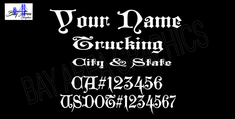TRUCK DOOR DECALS CUSTOM Gothic Style Font ONE COLOR OUTDOOR VINYL *X2