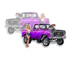 Pin Up Girl Sticker Fits Chevy 1980 PURPLE Pickup Truck Nose Art 2 PACK