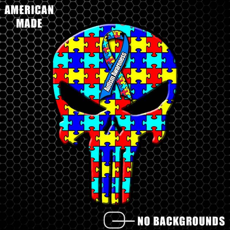Autism Awareness Punisher Skull Sticker Decal Autistic Child Puzzle Ribbon USA