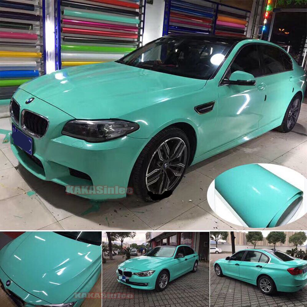 Full Car Wrap 50FT x 5FT Stretchable Glossy Lake Green Metallic Vinyl Sticker US
