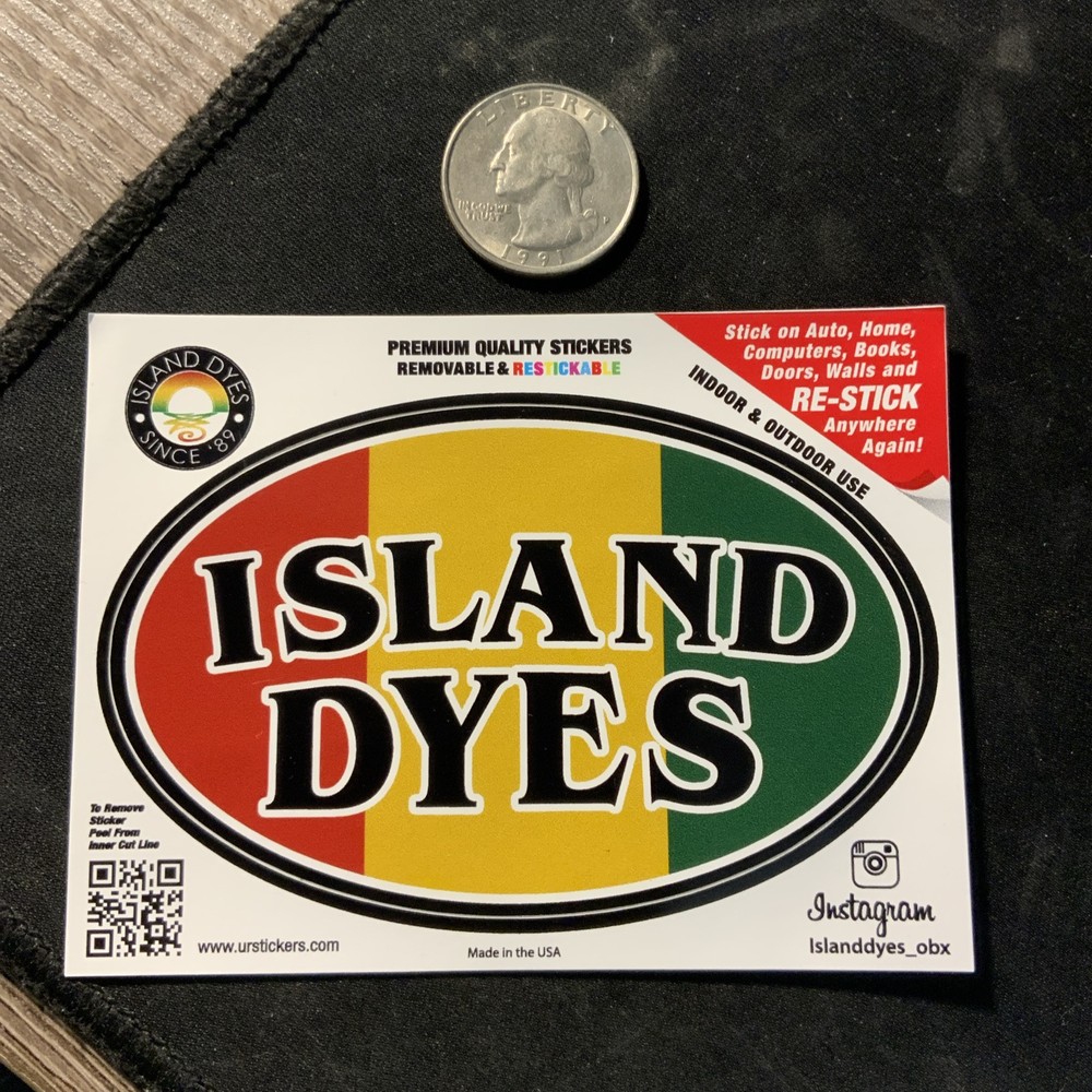 ISLAND DYES Restckable Sticker! Rasta~Surfing Skateboard-Tie Dye Sticker 3.75”