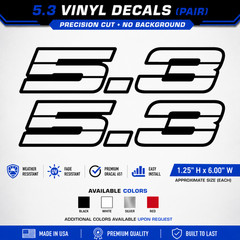Retro “5.3” Outline Vinyl Decal | Z28 80’s Style LS Engine Hood Fender Hot Rod