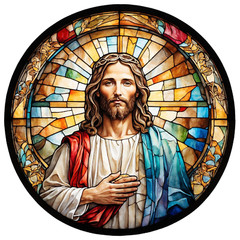 Jesus Round Sticker 4″ Colorful Stained Glass Style Vivid Bible Christian Peace