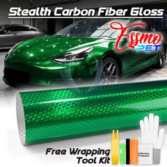 PET Squadron Carbon Fiber Gloss Emerald Green Car Vehicle Vinyl Wrap Decal Sheet