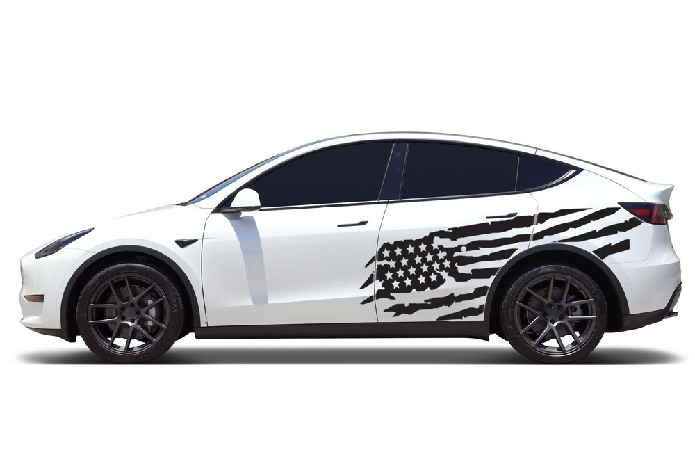 Tesla Model Y Vinyl Car Graphic Sticker America US Flag Decal Both Side Wow Amzg