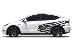 Tesla Model Y Vinyl Car Graphic Sticker America US Flag Decal Both Side Wow Amzg