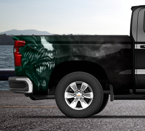Werewolf Wolf Teeth Green Truck Wrap Vinyl Bed Side Graphic Decal Tailgate DSPS