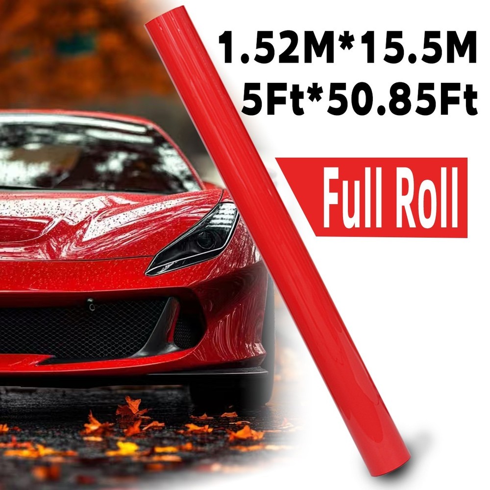 5FTx50FT PET High Gloss Crystal Racing Red Vinyl Wrap Self-Adhesive US Stock