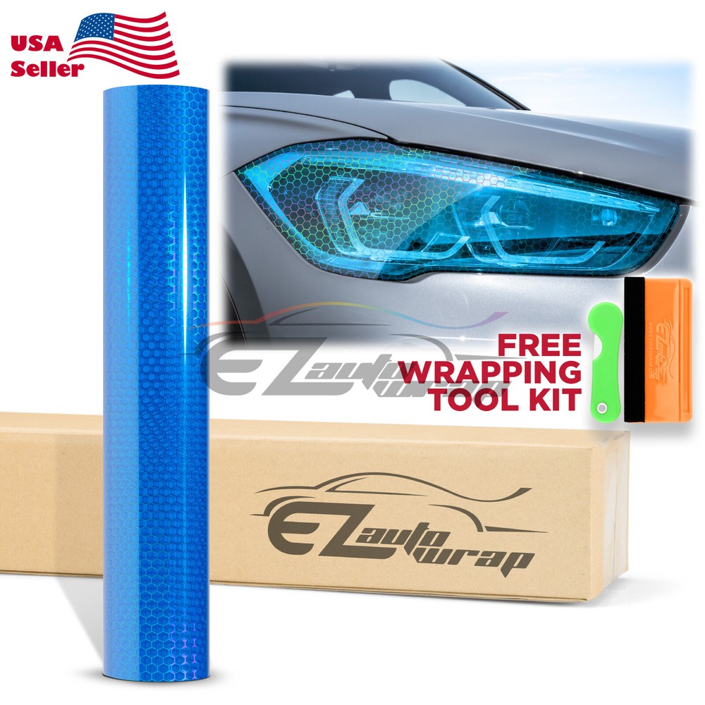 Hex Honeycomb Holographic Gloss Royal Blue Headlight Taillight Tint Film Fog