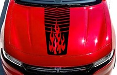 New 16″ Center Hood Stripped w/FLAMES RACING STRIPES vinyl Decal (Fits Charger)