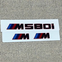 For 5 Series Gloss Black Red Emblem M580i+M x2 Rear Trunk and Fender Badge
