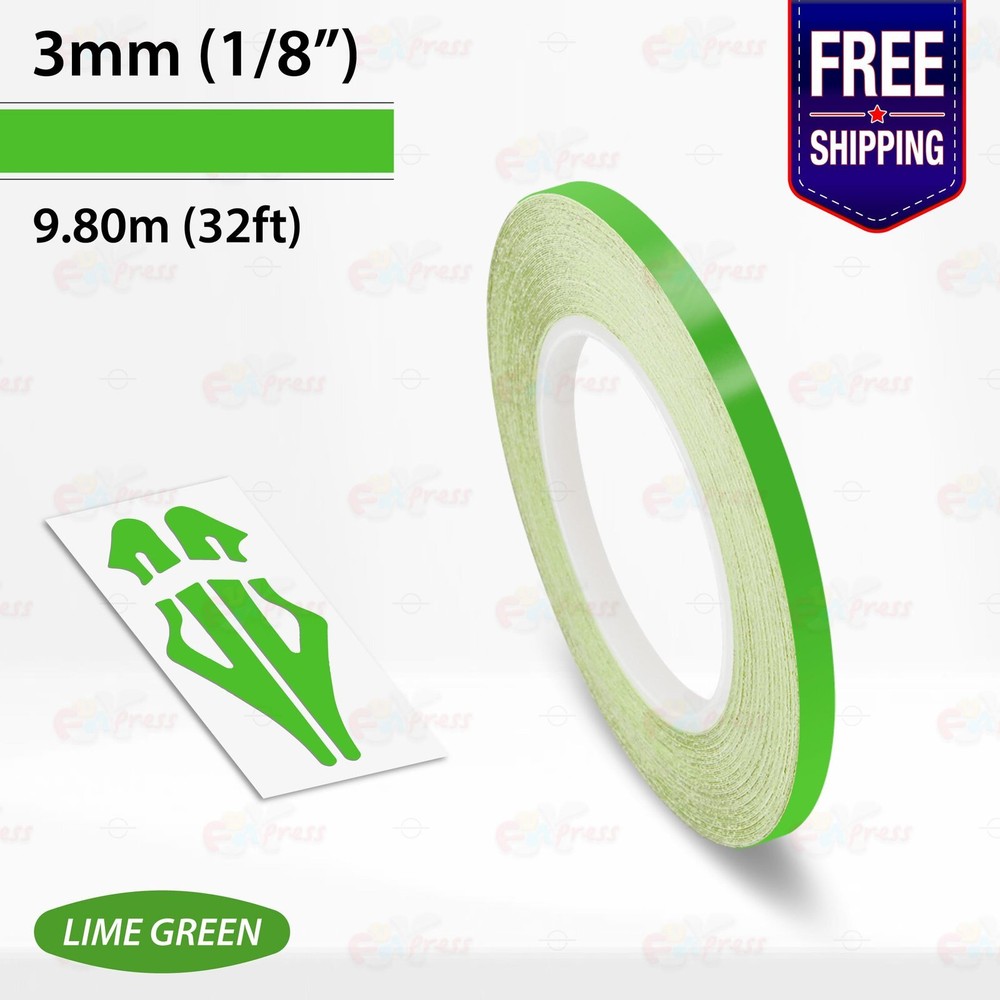 LIME GREEN 1/8″ PIN STRIPE Car Model Motorcycle Decal TAPE Vinyl Sticker 3mm