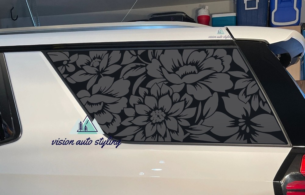 Fits 2021-2025 GMC Yukon Quarter Window Floral Flowers Decal Sticker Black