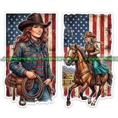 Cowgirl American Flag Patriotic Western Vinyl Decal Sticker 2 Pack F