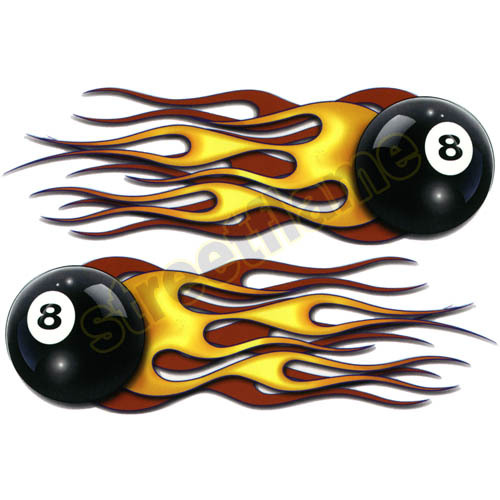 Right & Left Tribal Decal Tank Fender Helmet Flaming 8 Ball Eight Vinyl Flames
