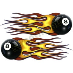 Right & Left Tribal Decal Tank Fender Helmet Flaming 8 Ball Eight Vinyl Flames