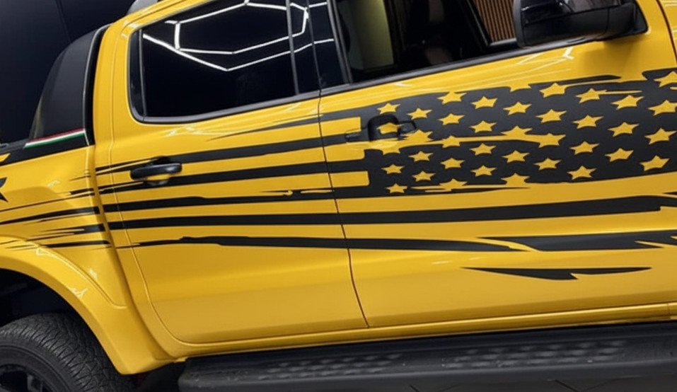 USA Flag Vehicle Vinyl Decals Pair – Truck SUV Car Graphics 110″x23″
