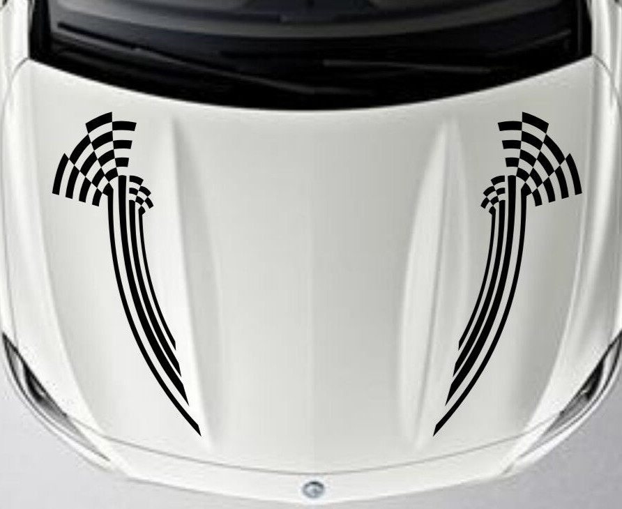 Car Decal Sport Stripe flags 8”x28.5” Motorcycle Vinyl Hood sticker CG166 2pcs