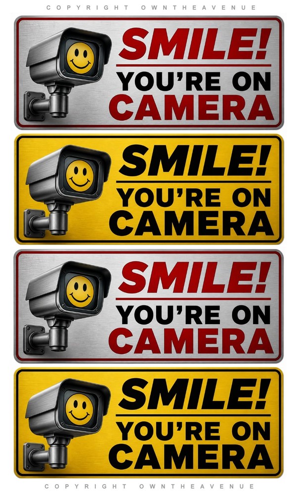 4Pcs Smile You’re on Camera Sticker Video Security System Warning Alarm Decals