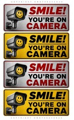 4Pcs Smile You’re on Camera Sticker Video Security System Warning Alarm Decals