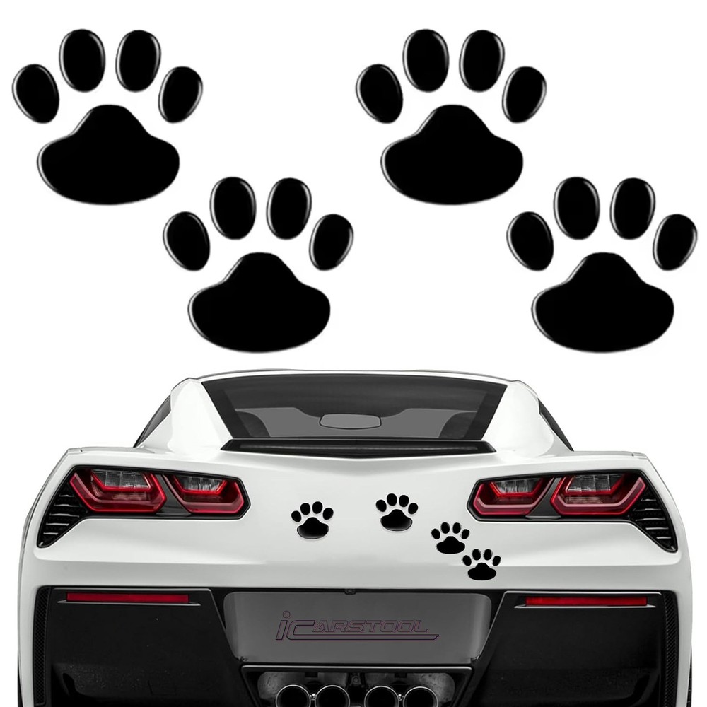 4 PCS 3D Black Dog Paw Car Decal Auto Bumper Window Laptops Decor Emblem Decal