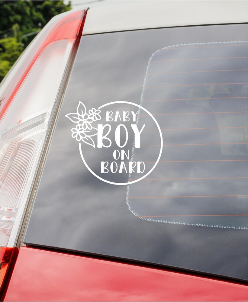 Baby Boy On Board Flower decal sticker cute funny White 5″x5″ Made in the USA