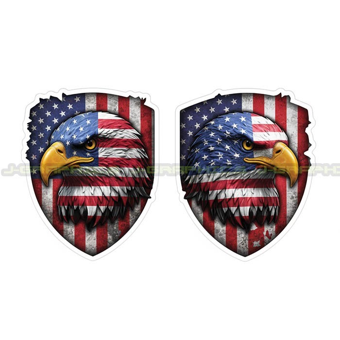 American Bald Eagle sticker Flag USA vinyl decal window 2 Pack G