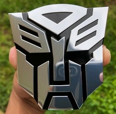 (2 PACK) ALUMINUM Transformers Autobots Optimus Prime Car Sticker Decal Emblem