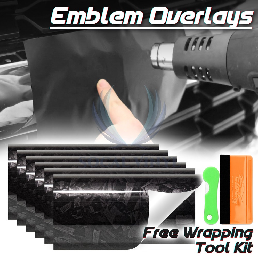 PET Marble Forged Gloss Carbon Fiber Vinyl Wrap For GMC Bowtie Emblem Overlay