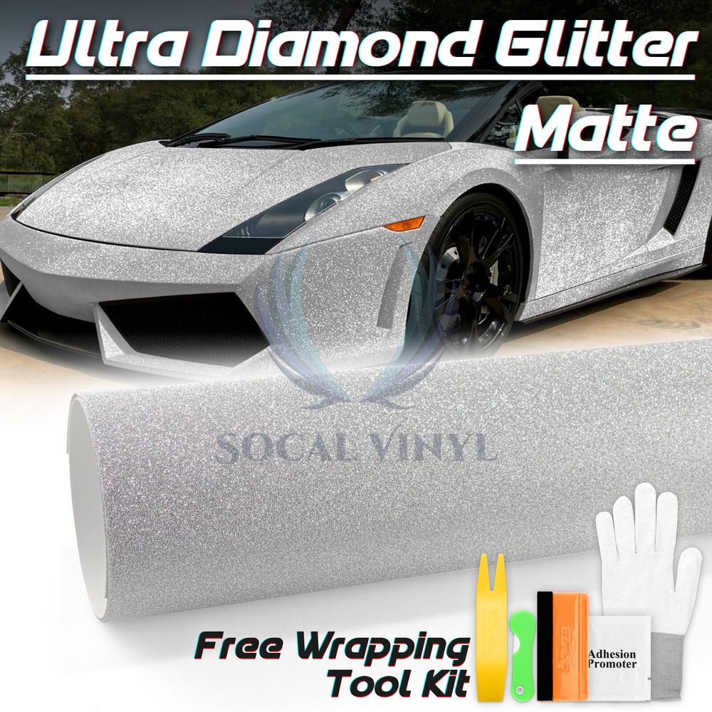 Premium Ultra Diamond Glitter Matte Silver Car Vinyl Wrap Sticker Decal Sheet