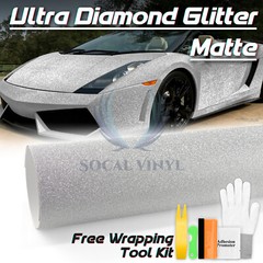 Premium Ultra Diamond Glitter Matte Silver Car Vinyl Wrap Sticker Decal Sheet
