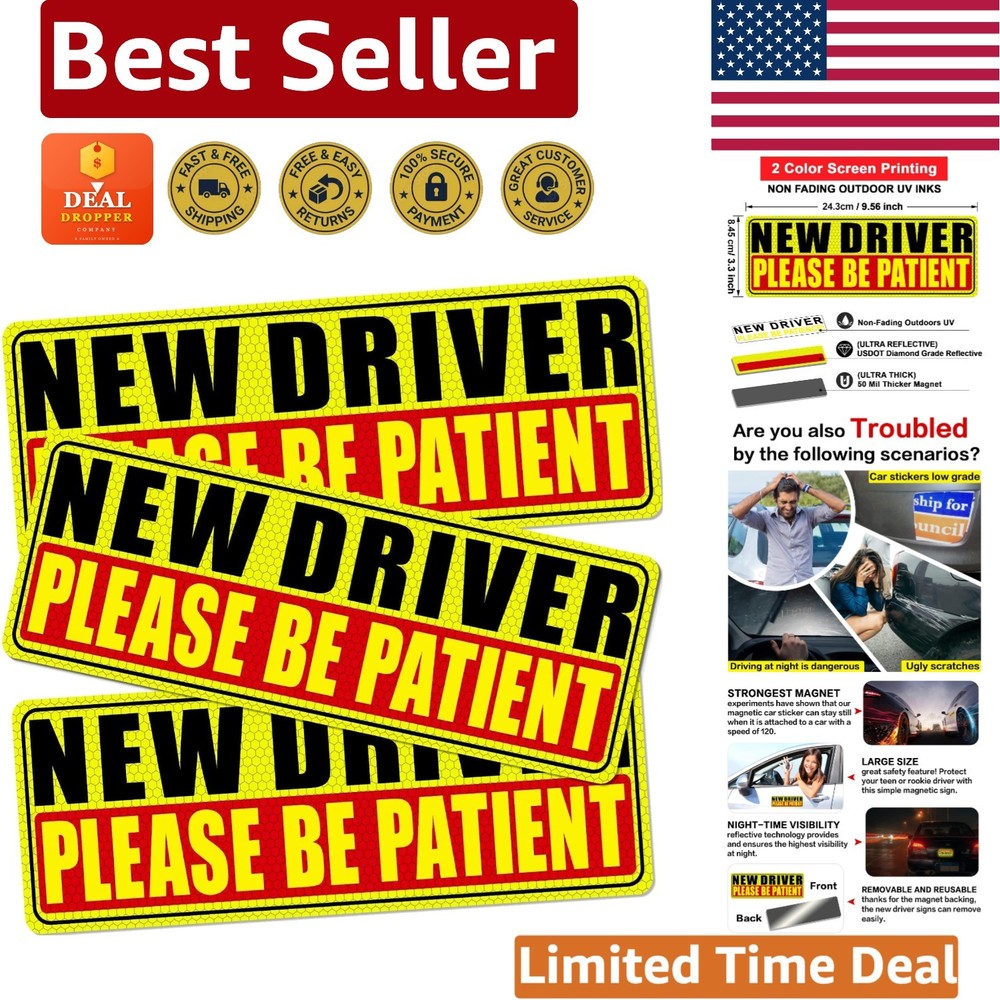 High Visibility New Driver Magnet Set – Funny Reflective Signs for SUVs & Trucks