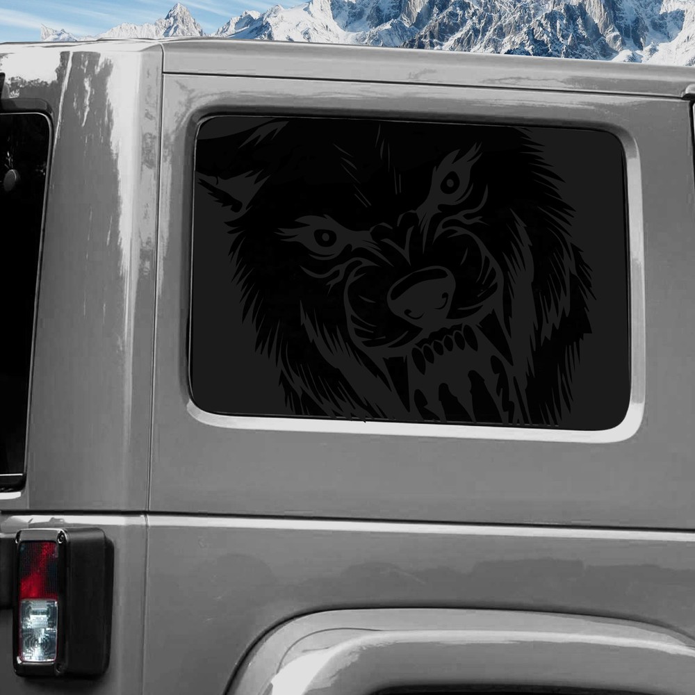Rear Window Wrap Graphic Decal for Jeep Wrangler 2011-2020 WOLF BLACK
