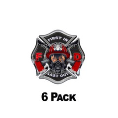 First In Last Out -Sticke r Decals Firefighter Maltese Cross 3″ Black/Red