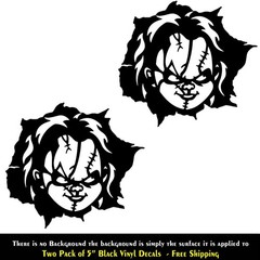 Chucky Peeking Two Pack 5″ Black Vinyl Decals Car Truck Windows laptop notebook