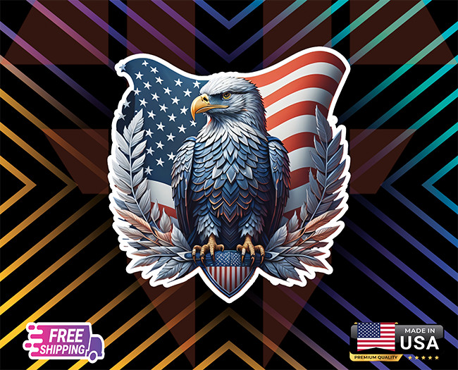 EAGLE SILVER USA+DECAL CAR,WINDOW,WALL,COMPUTER,ETC+6YEARS+R LAMINATED+FREE STIC
