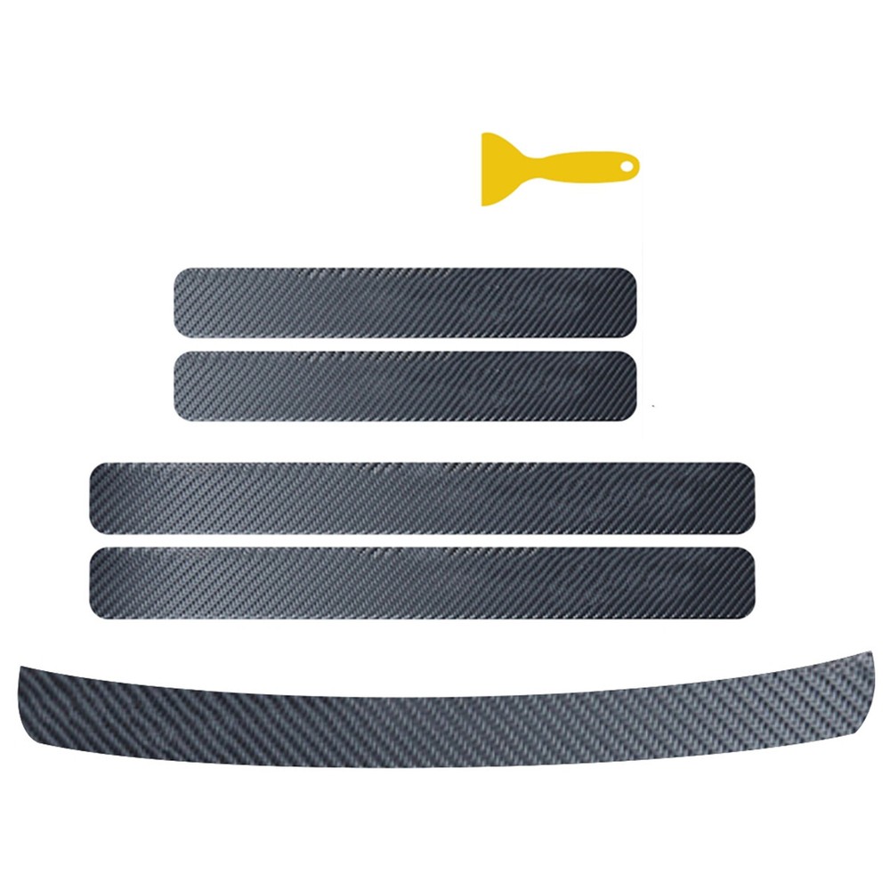 Carbon Fiber Style Car Scuff Plate Front Rear Door Sill Stickers Protector 5Pcs